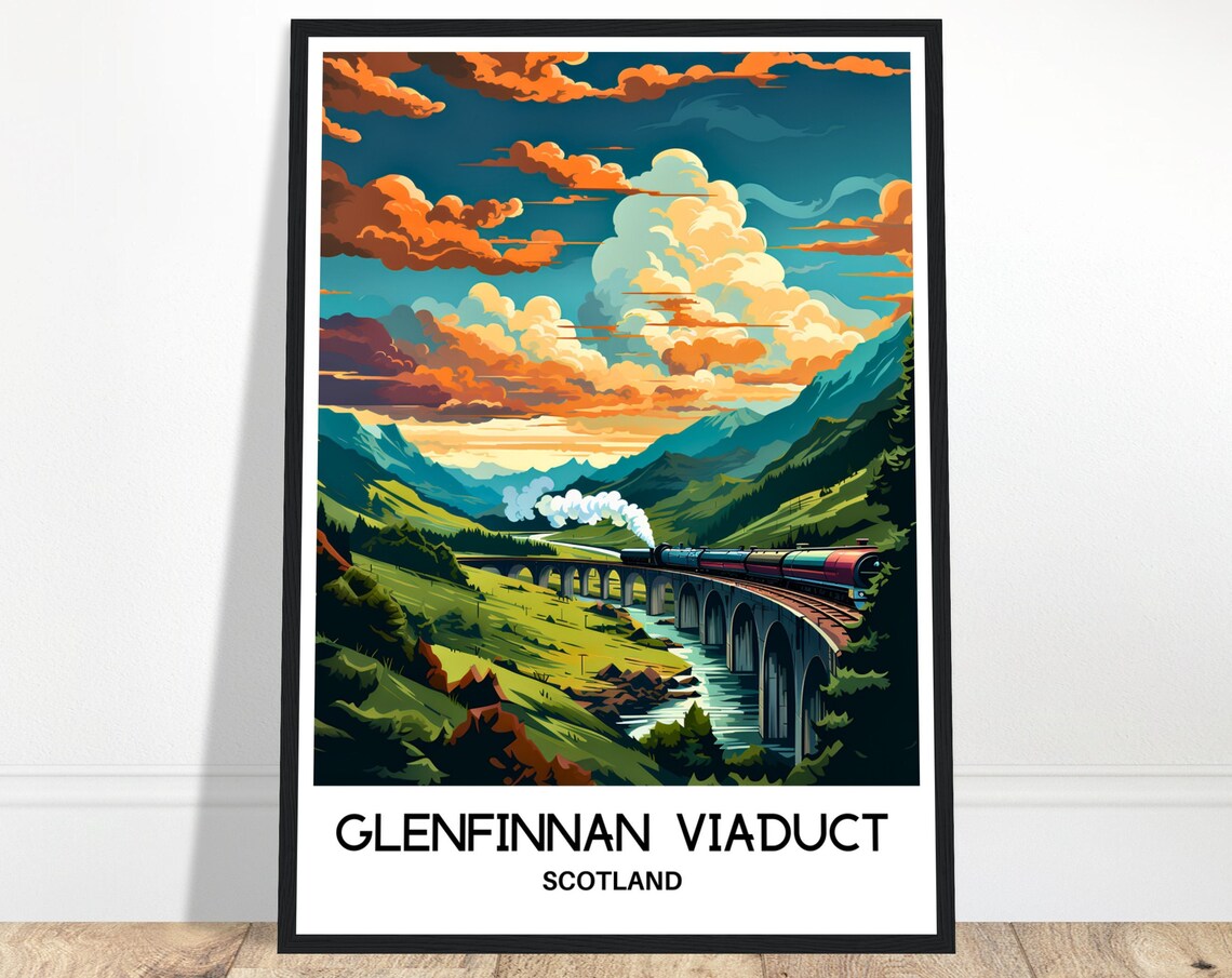 Glenfinnan Viaduct Scotland Steam Train Sunset Travel Poster