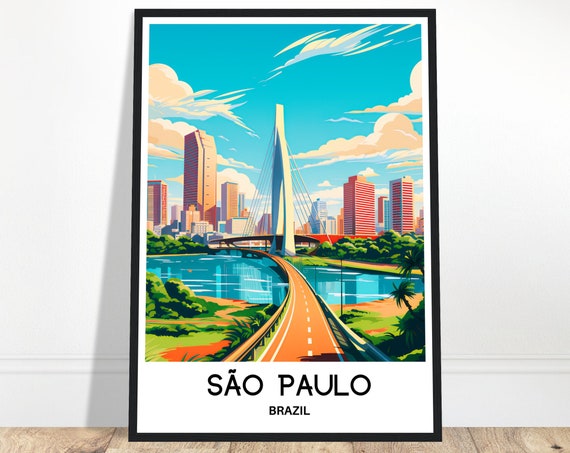 Sao Paulo Travel Print Poster Brazilian Art Brazil Lover Gift Wall Hanging Home Office Decor Illustration