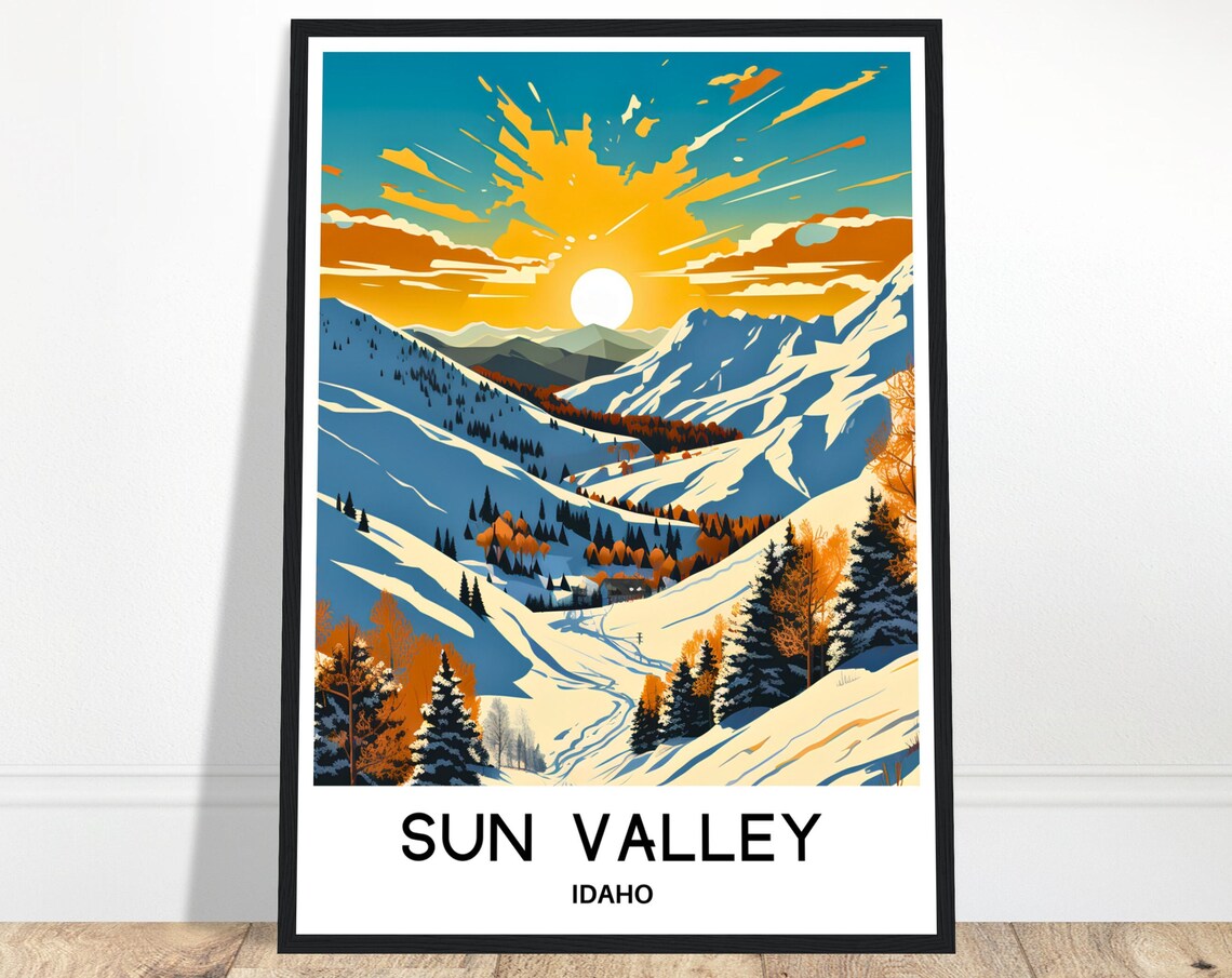 Sun Valley Idaho Sunset Ski Mountain Resort Travel Art Poster