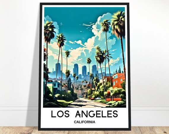 Los Angeles Travel Print Poster Art Lover Gift Wall Hanging Home Office Decor Illustration