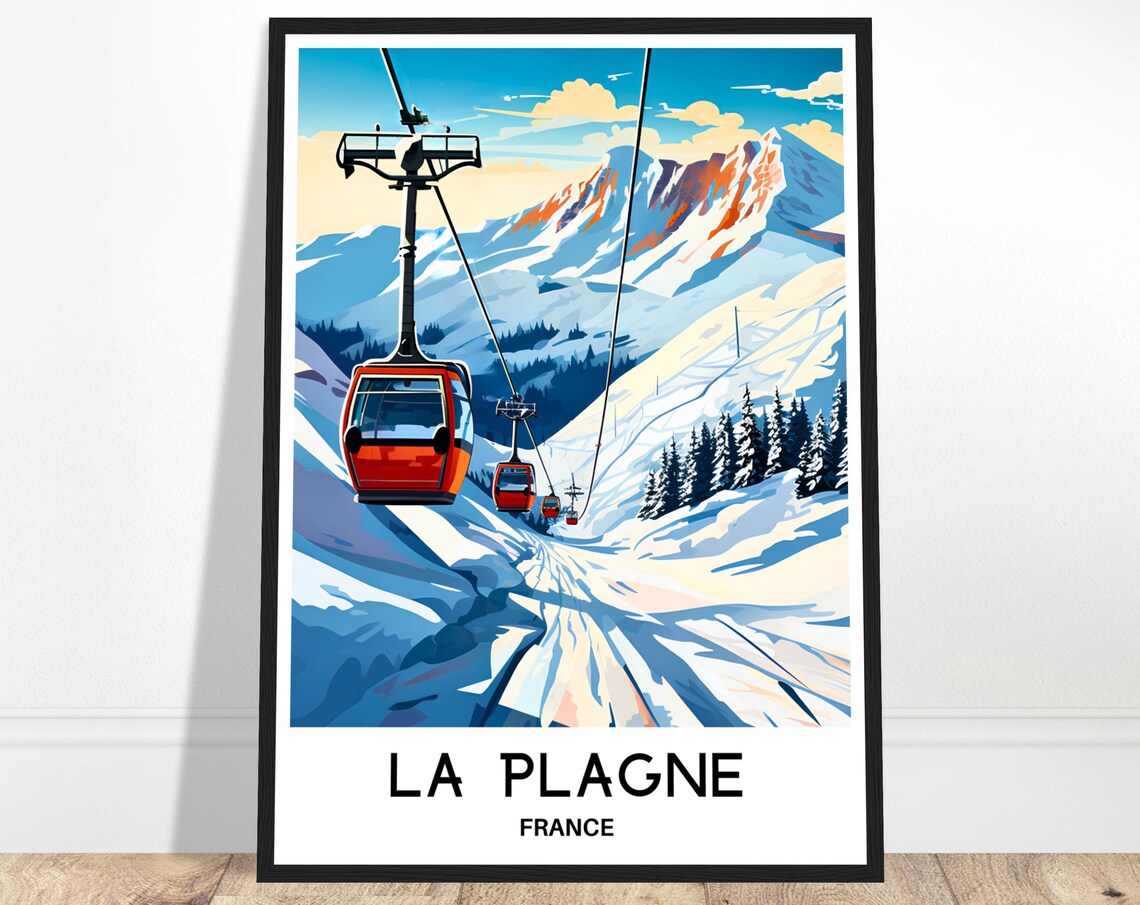 La Plagne France Ski Resort Gondola Lift Winter Travel Poster