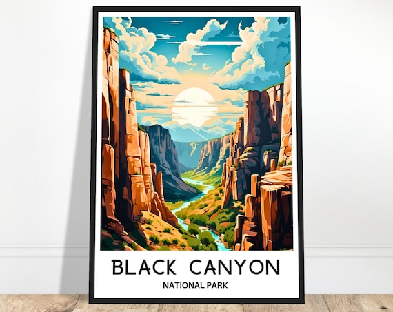 Black Canyon National Park Travel Poster Sunset Cliffs Colorado Art