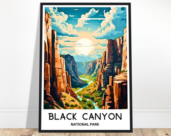 Black Canyon National Park Travel Print Poster Art America Lover Gift Wall Hanging Colorado Illustration