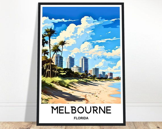 Melbourne Travel Print Poster Art Florida Lover Gift Wall Hanging Home Office Desk Decor Illustration