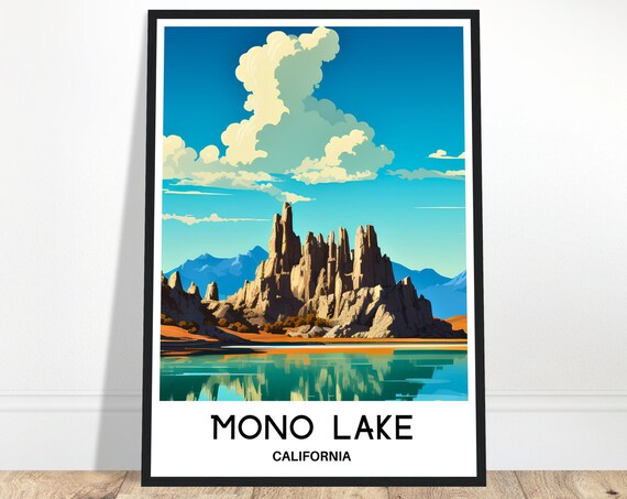 Mono Lake Travel Print Poster Art Lover Gift Wall Hanging Illustration Home Decor