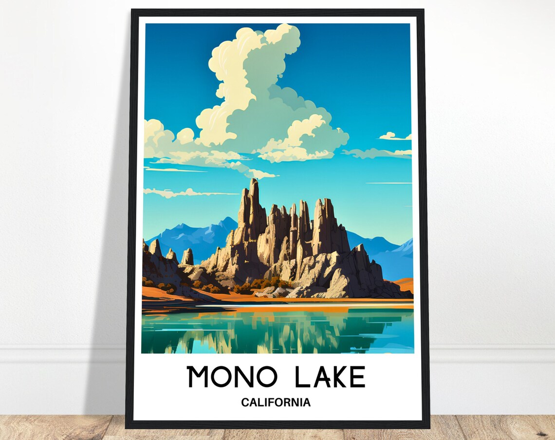 Mono Lake California Tufa Towers Retro Travel Illustration Poster