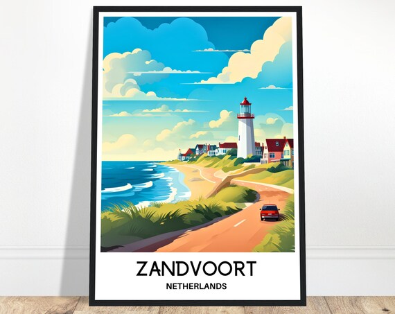 Zandvoort Travel Print Poster Dutch Art Netherlands Lover Gift Italy Wall Hanging Home Decor Illustration
