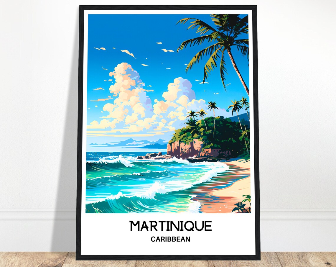 Martinique Palm Beach Tropical Waves Caribbean Island Travel Poster