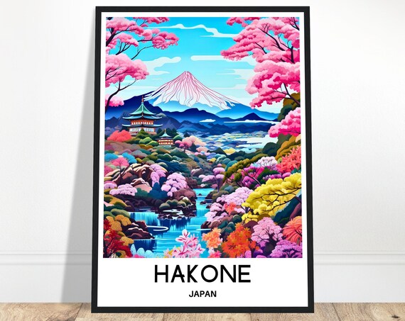 Hakone Travel Print Poster Japanese Art Japan Lover Gift Wall Hanging Home Office Decor Town Illustration