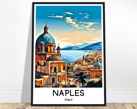 Naples Travel Print Poster Italian Art Italy Lover Gift Wall Hanging Home Office Decor City Illustration