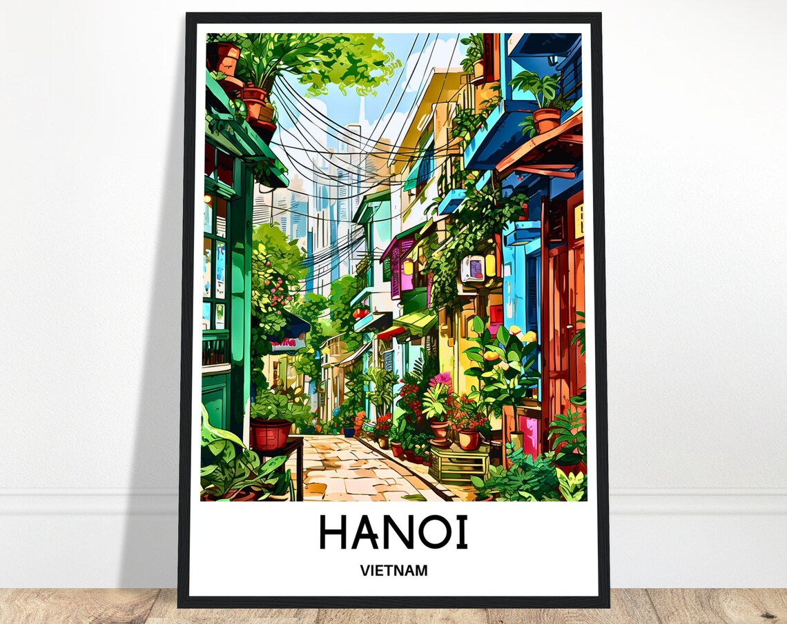 Hanoi Vietnam Colorful Plant-Filled Alley Street Scene Poster