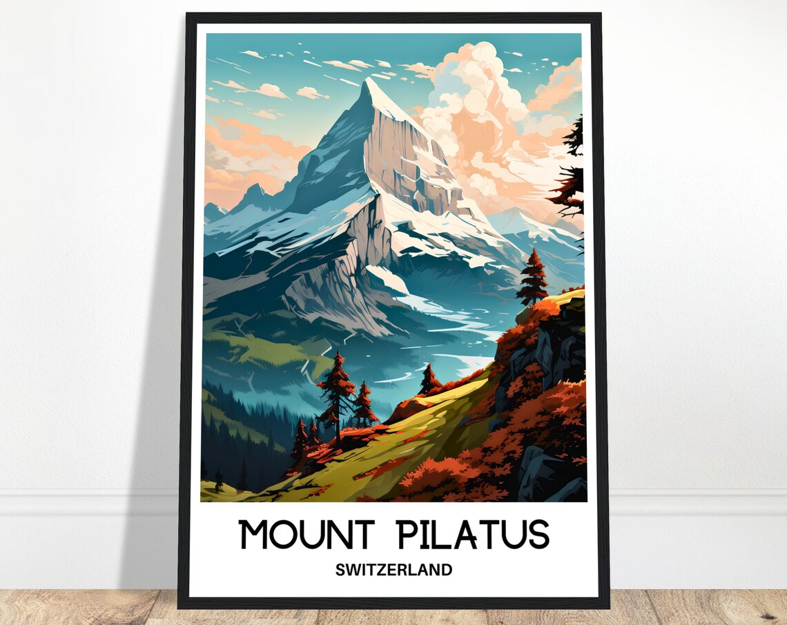 Mount Pilatus Travel Poster, Swiss Mountain Scene