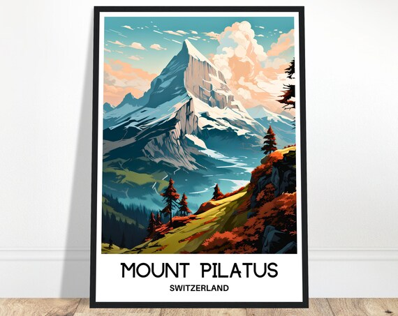 Mount Pilatus Travel Poster, Swiss Mountain Scene
