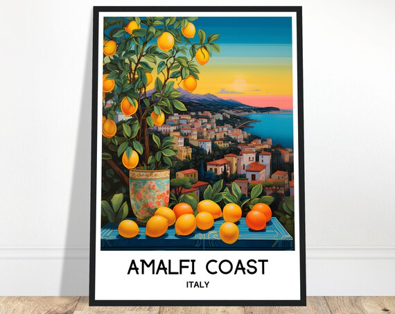 Amalfi Coast Travel Print Poster Italian Art Italy Lover Gift Wall Hanging Home Office Desk Decor Illustration