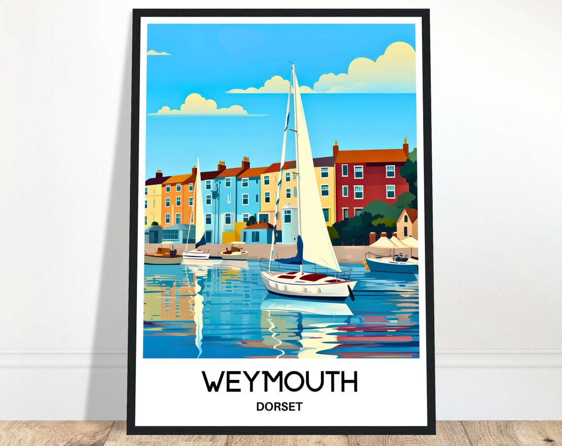 Weymouth Dorset Colorful Harbor Sailboats Illustration Travel Poster