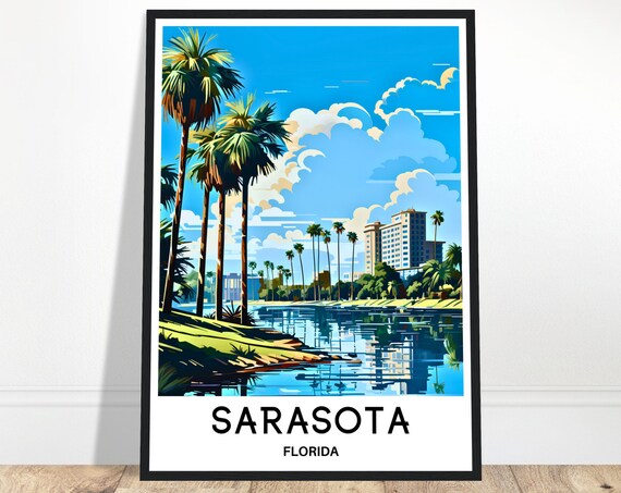Sarasota Travel Print Poster Art America Lover Gift Florida Wall Hanging Home Office Decor Illustration