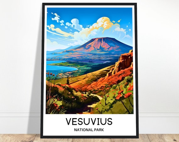 Vesuvius National Park Volcano Over Naples Bay Italy Travel Poster