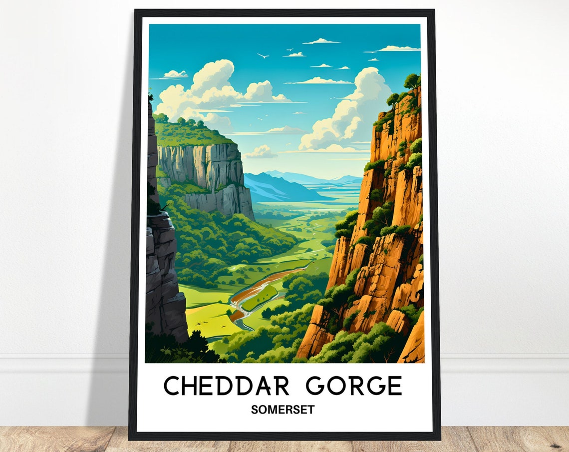 Cheddar Gorge Somerset Limestone Cliffs Valley Travel Poster