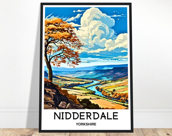 Nidderdale Travel Print Valley Poster English Art England Lover Gift Wall Hanging Yorkshire Illustration Home Decor