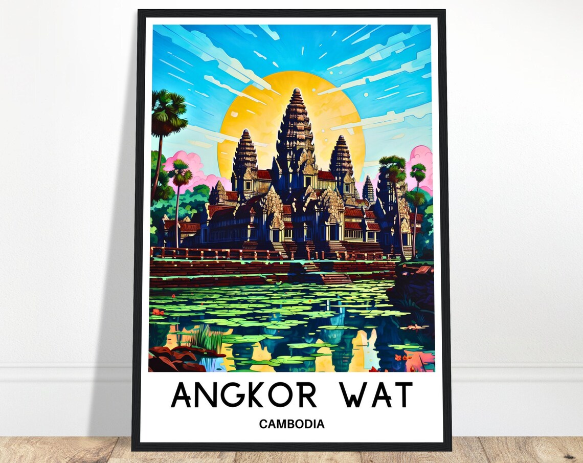 Angkor Wat Sunrise Glow Vibrant Temple Cambodia Travel Poster