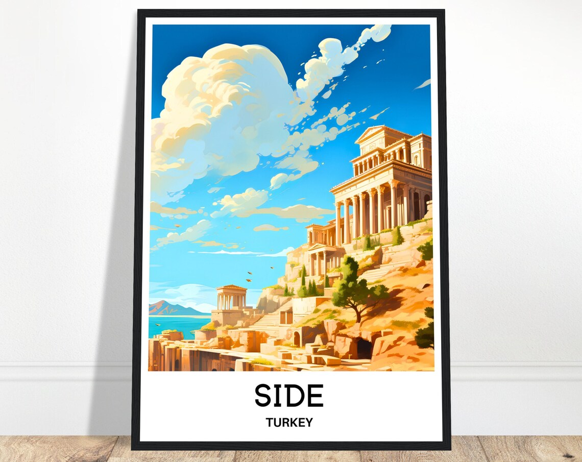 Side Turkey Ancient Roman Temple Ruins Coastal Travel Poster