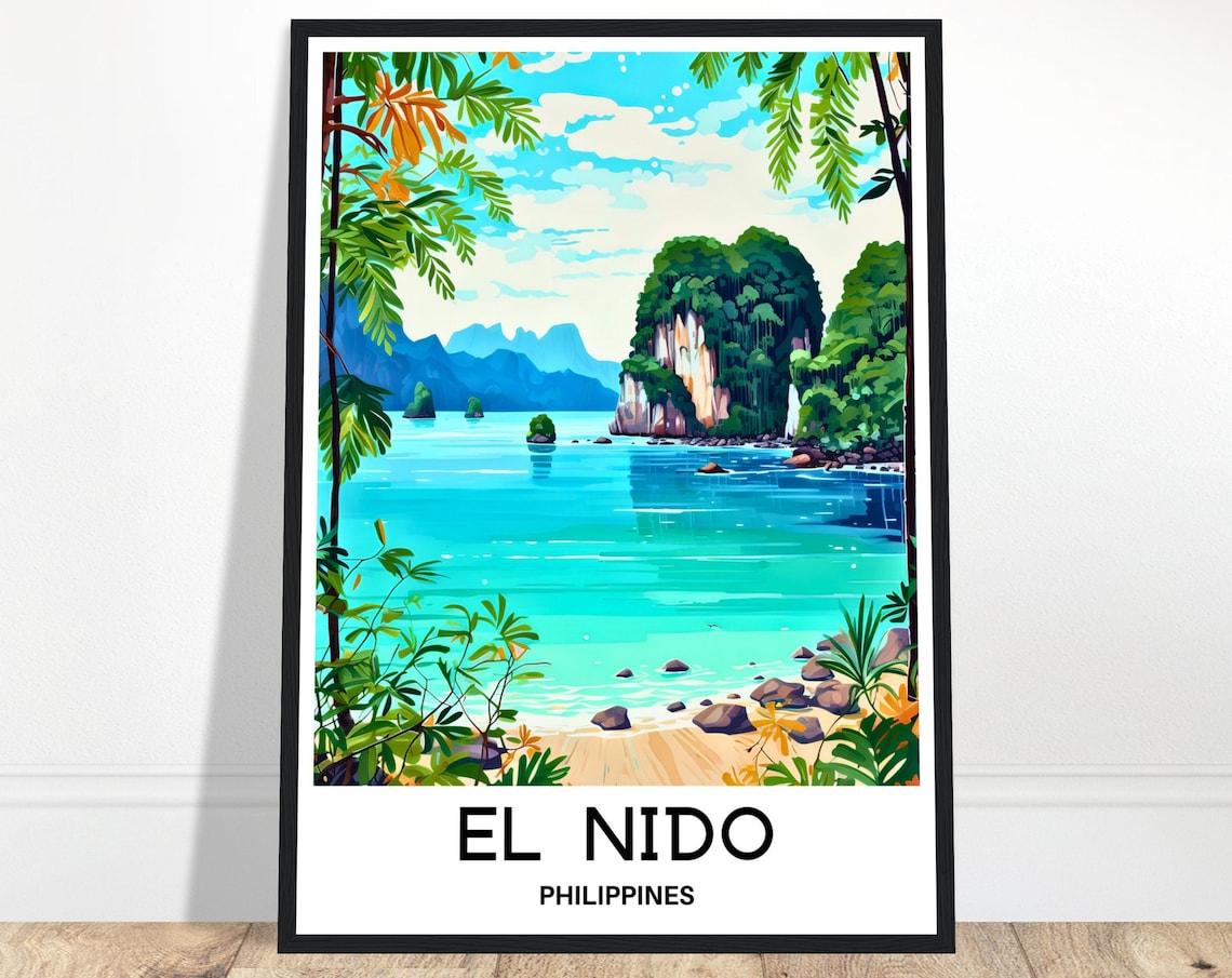 El Nido Philippines Tropical Lagoon Karst Vintage Travel Poster