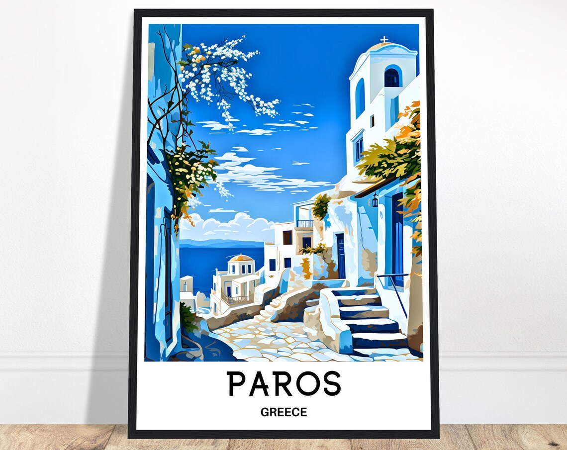 Paros Greece Whitewashed Village Lane Cyclades Travel Poster