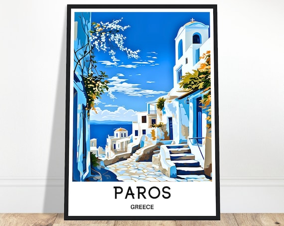 Paros Travel Print Poster Greek Art Greece Lover Gift Wall Hanging Home Office Decor Island Illustration