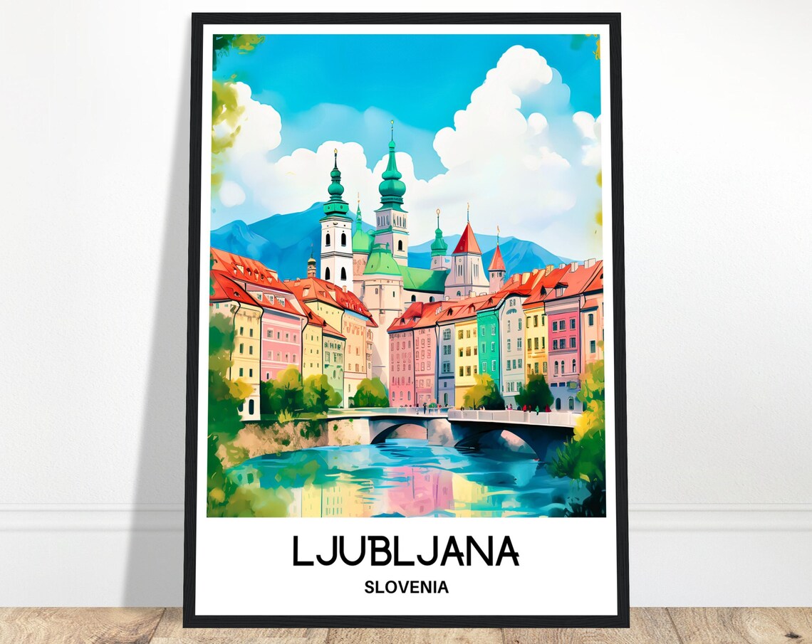 Ljubljana Slovenia Colorful Old Town Stone River Bridge Poster