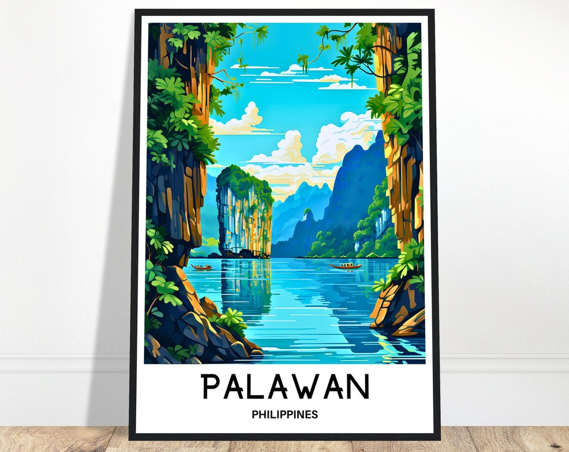 Palawan Travel Print Poster Philippines Art Lover Gift Wall Hanging Home Office Decor Illustration