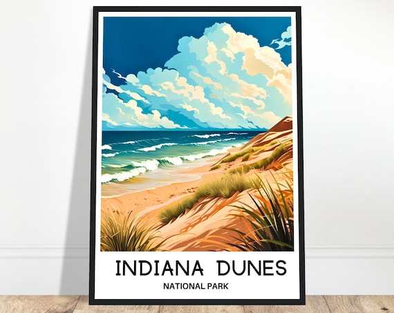 Indiana Dunes National Park Beach Dunes Retro Travel Art Poster