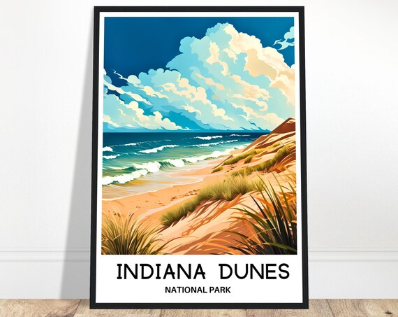 Indiana Dunes National Park Travel Print Poster Art Lover Gift Wall Hanging Illustration Home Decor