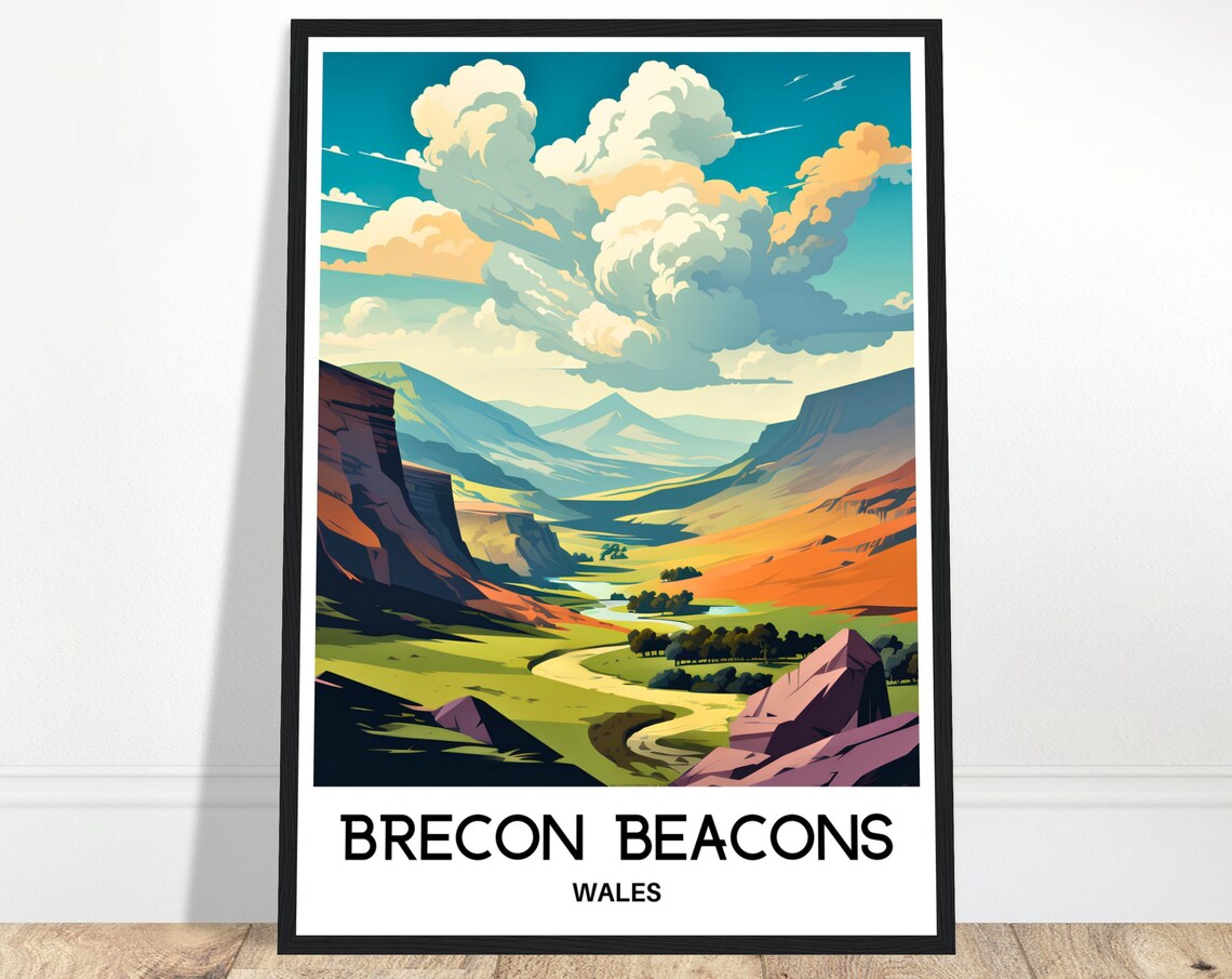 Brecon Beacons Wales Golden Valley Peaks Glowing Morning Sky Poster