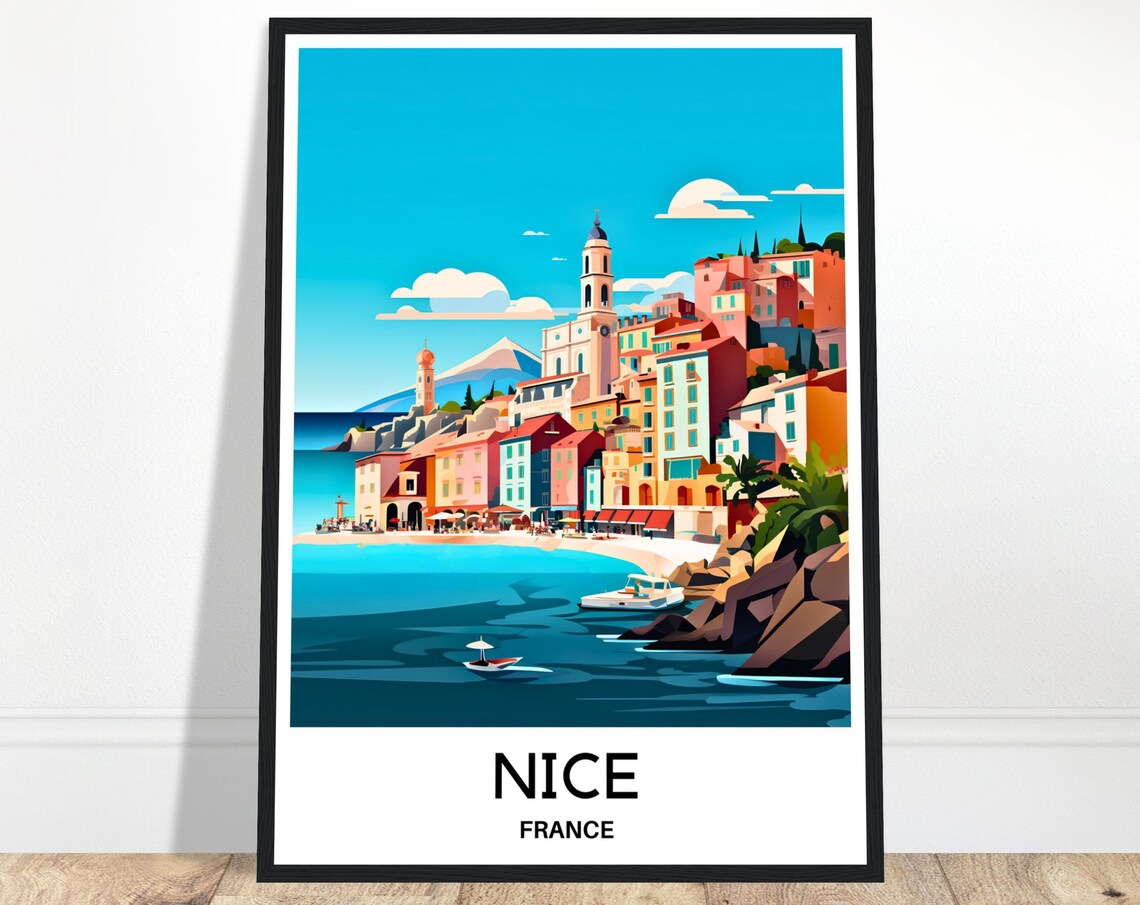 Nice France Riviera Coastal Harbor Pastel Old Town French Poster