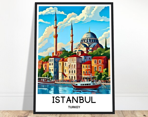 Istanbul Travel Print Poster Turkish Art Turkey Lover Gift Wall Hanging Home Office Decor City Illustration