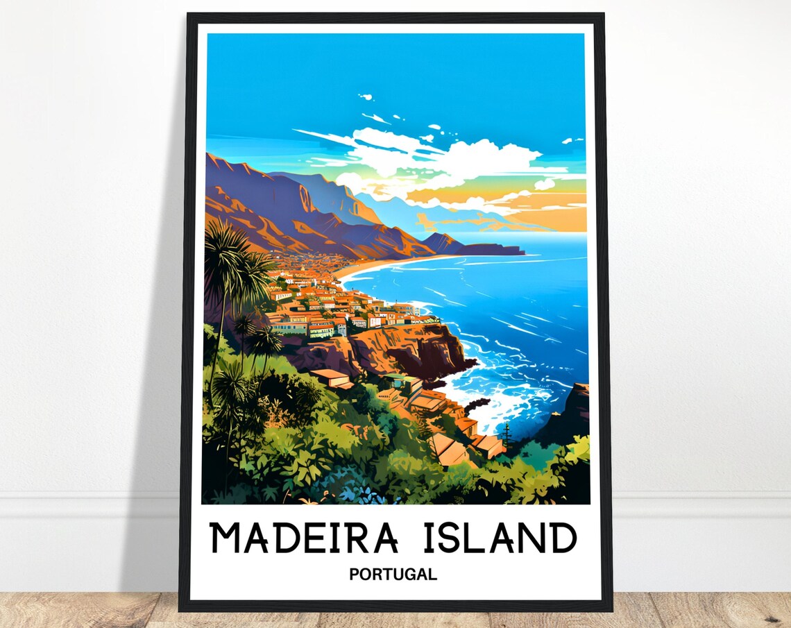 Madeira Island Portugal Vibrant Coastal Cliffs Travel Poster