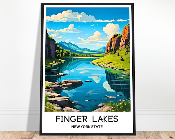 Finger Lakes New York State Cliffs and Mirror Lake Travel Poster