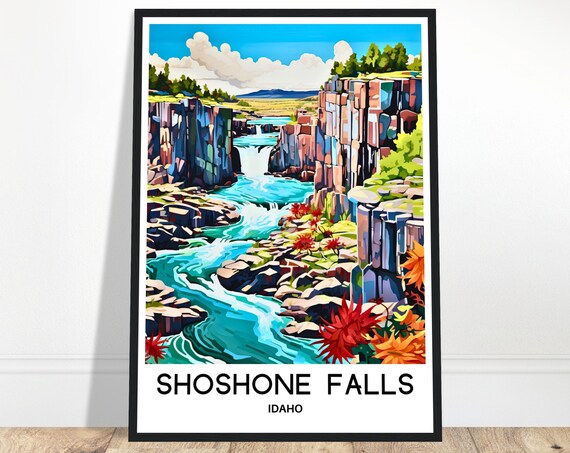Shoshone Falls Travel Print Poster Art Idaho Lover Gift Wall Hanging Waterfall Illustration Home Decor