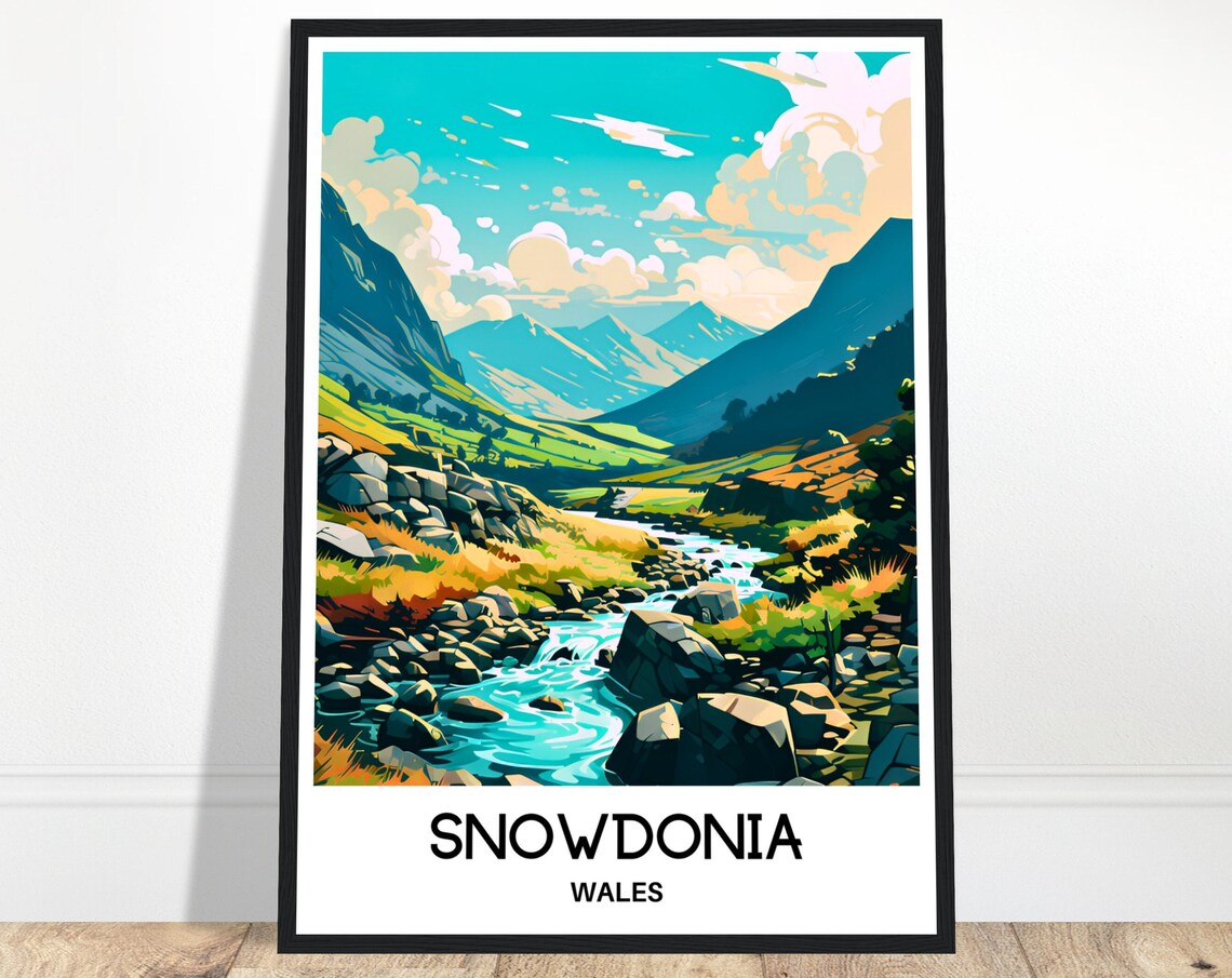 Snowdonia Wales Mountain Valley Wild Rocky Stream Travel Poster