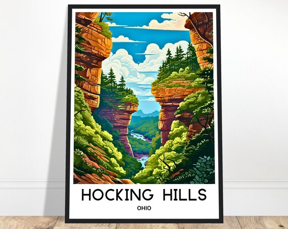 Hocking Hills State Park Travel Print Poster Art Ohio Lover Gift Wall Hanging Illustration Home Decor