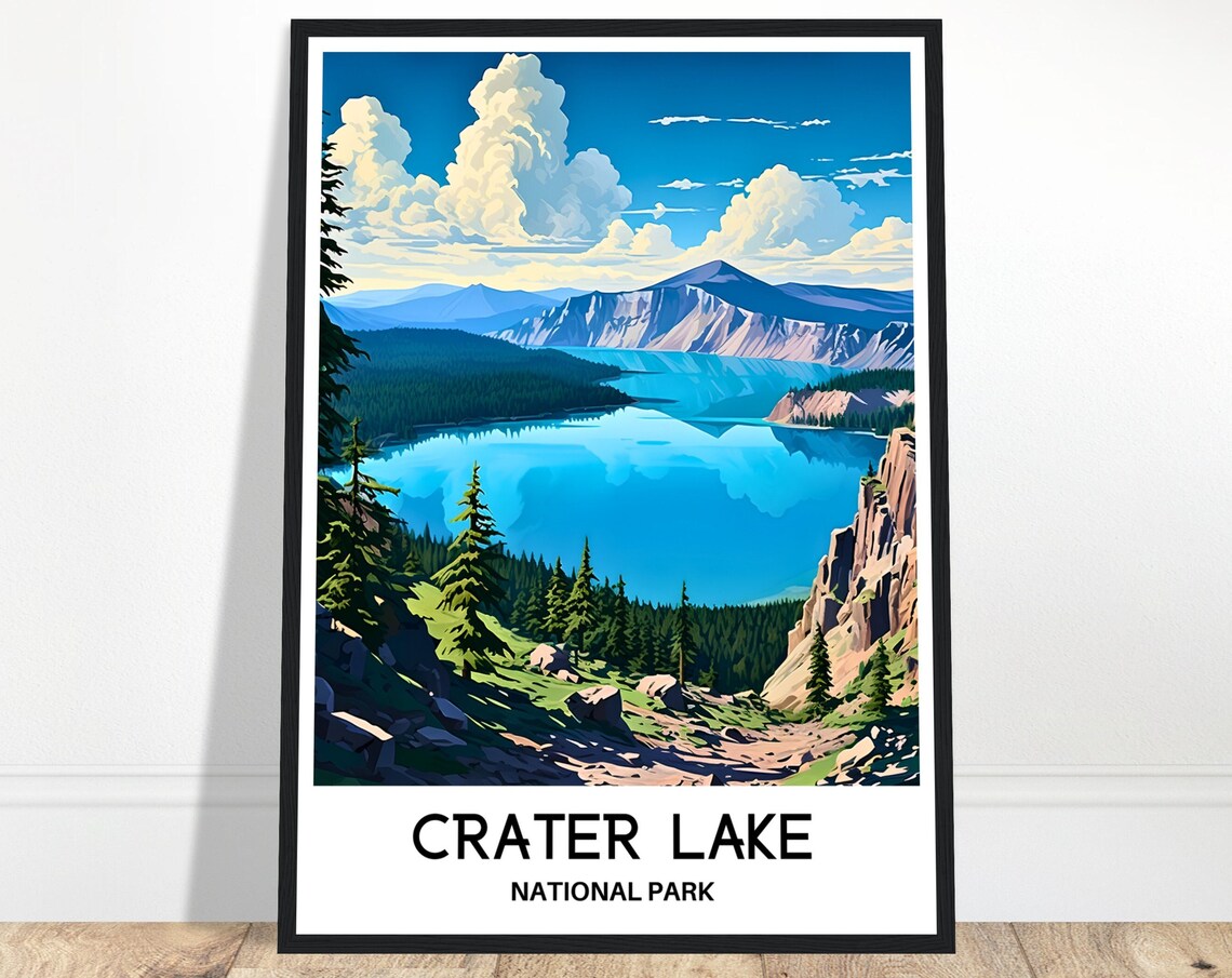 Crater Lake National Park Oregon Blue Waters Vintage Travel Poster
