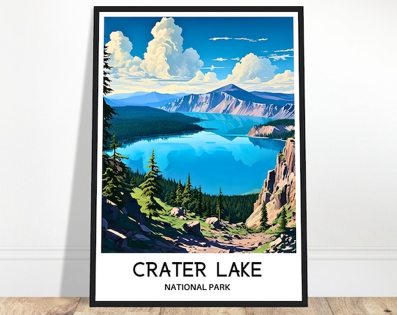 Crater Lake National Park Oregon Blue Waters Vintage Travel Poster