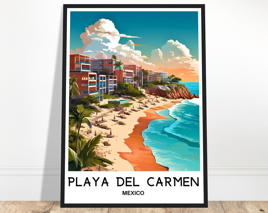 Playa Del Carmen Mexico Beachfront Resort Caribbean Travel Poster