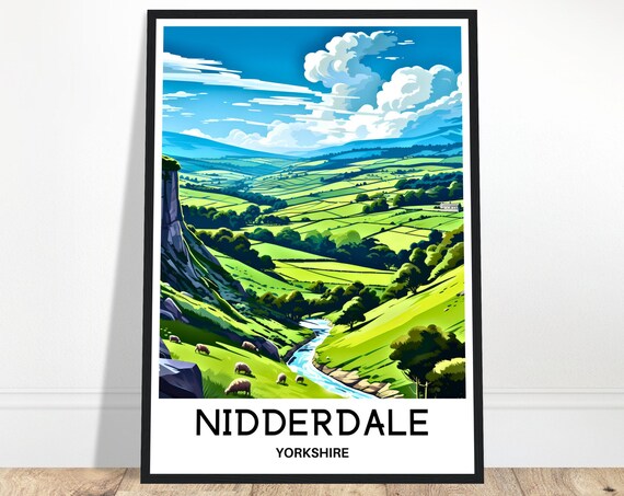 Nidderdale Travel Print Valley Poster English Art England Lover Gift Wall Hanging Yorkshire Illustration Home Decor