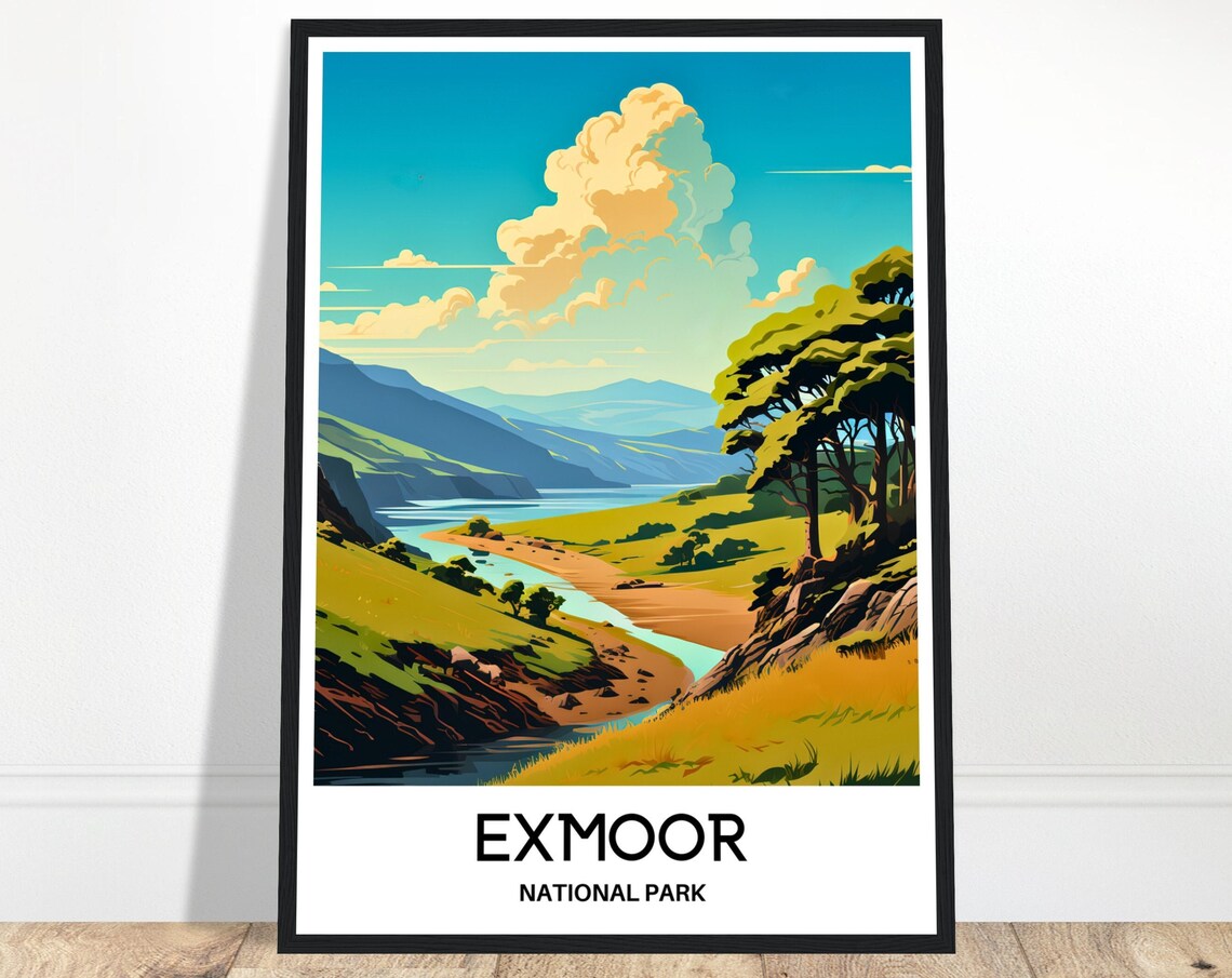 Exmoor National Park England River Valley Retro Travel Poster