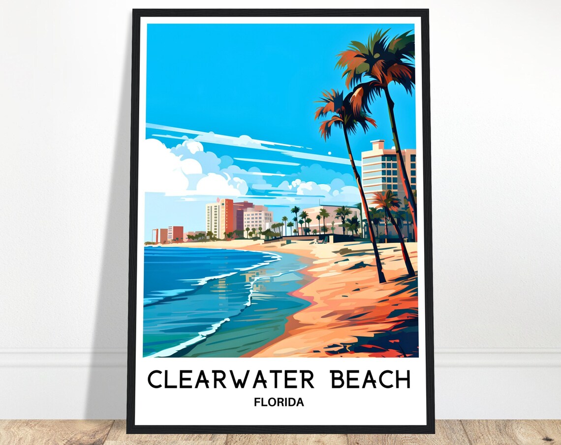 Clearwater Beach Travel Print Poster Art Lover Gift Wall Hanging Illustration