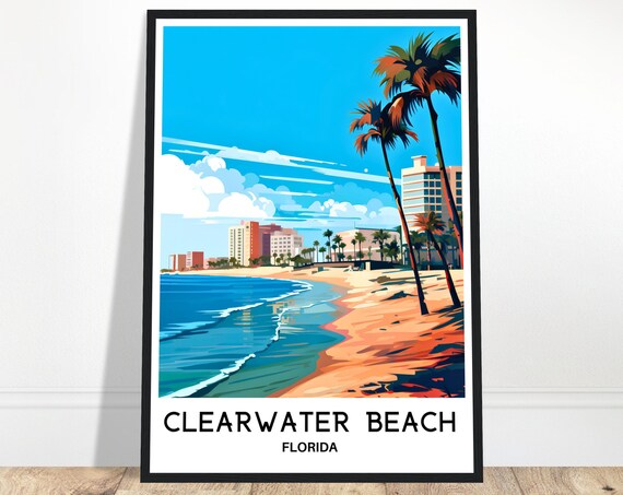 Clearwater Beach Travel Print Poster Art Lover Gift Wall Hanging Illustration