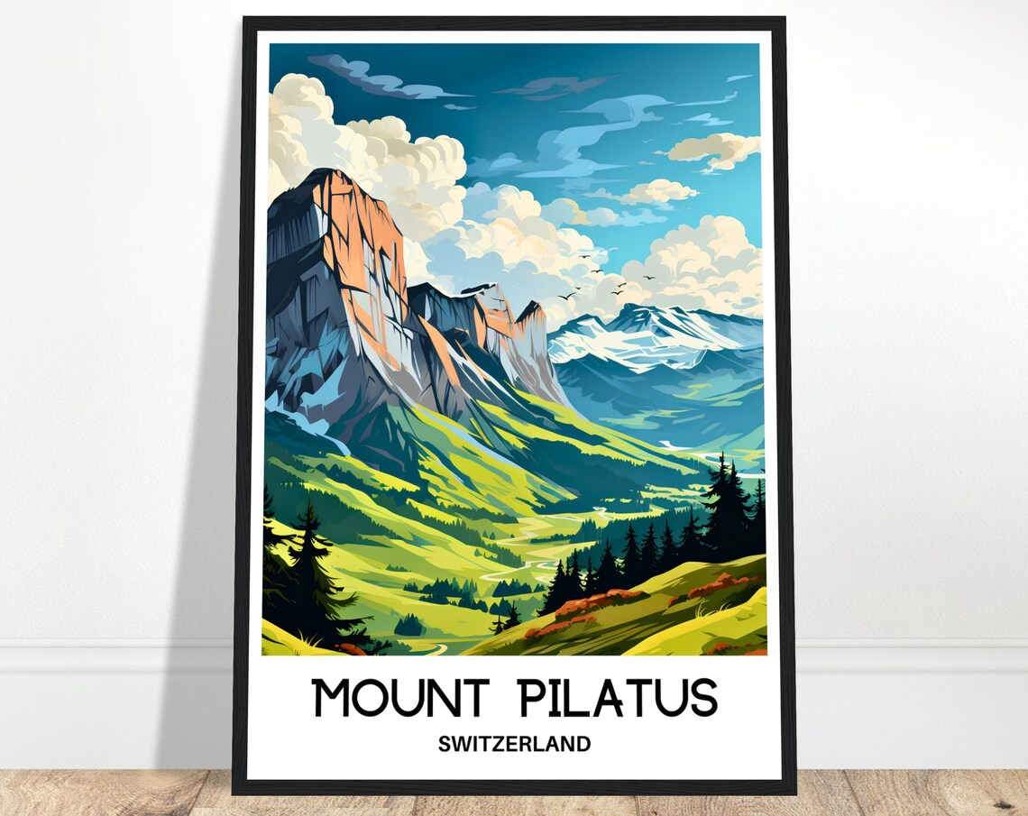 Mount Pilatus Switzerland Alpine Valley Summer Travel Poster