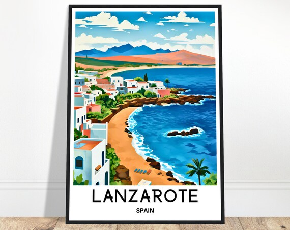 Lanzarote Travel Print Poster Spanish Art Spain Lover Gift Wall Hanging Home Office Decor Island Illustration
