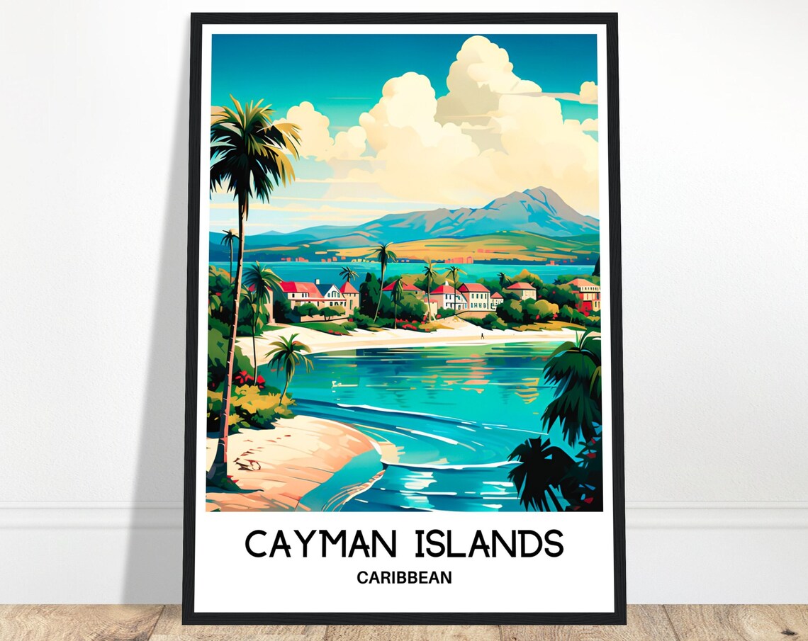 Cayman Islands Caribbean Beach Palms Turquoise Sea Travel Poster